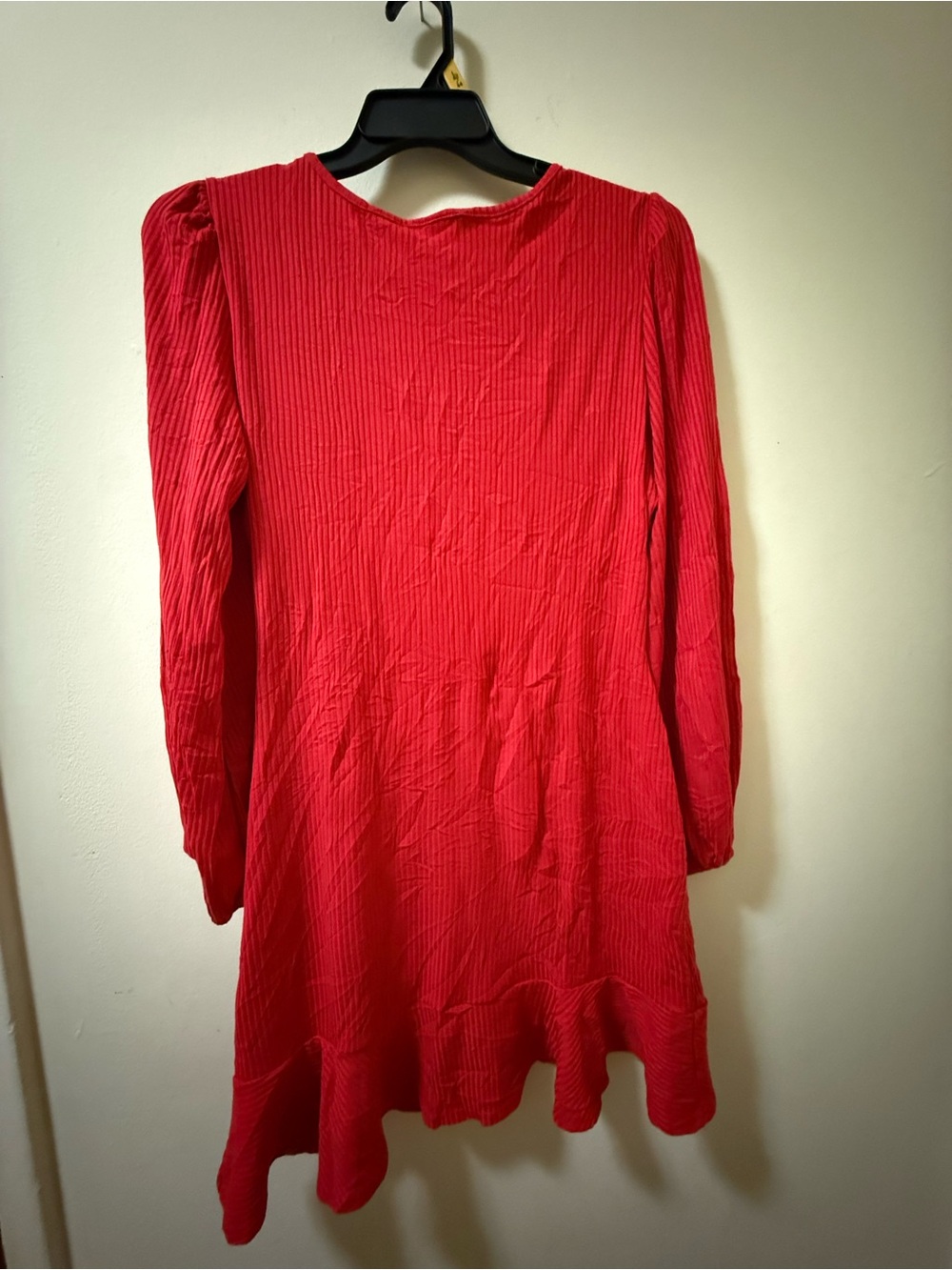 Ribbed Red Long-Sleeve Ruffle-Hem Tunic - Picture 5 of 9
